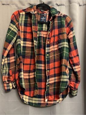 American Eagle Outfitters Orange, Green & Navy Plaid Button-Down Shirt